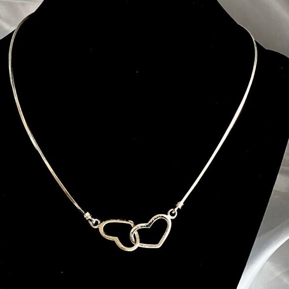 AOA Sterling 925 16” Double Heart Silver Necklace - Picture 8 of 10